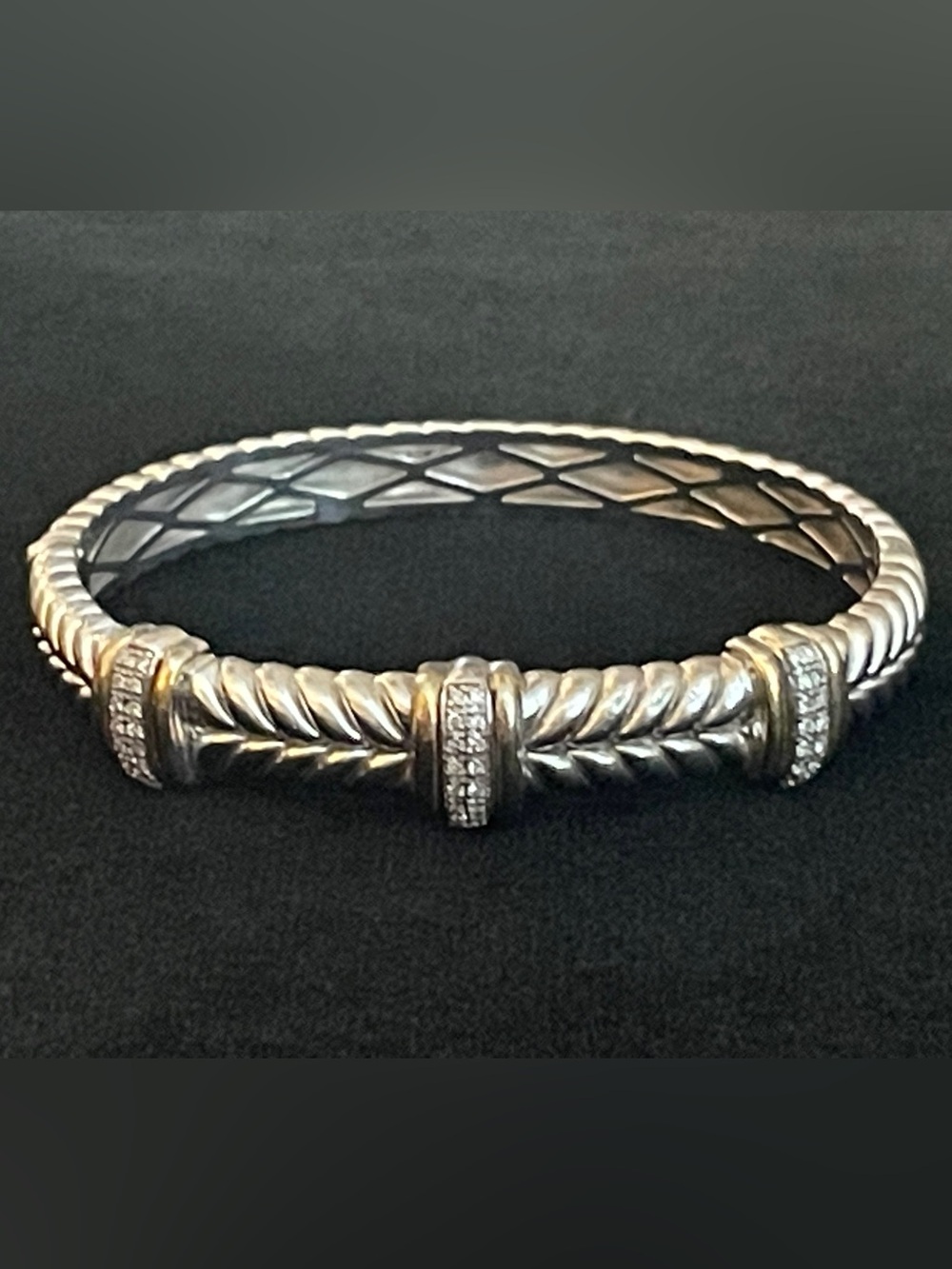 Vintage Alwand Vahan Sterling Silver 14k Gold Diamond Bangle Bracelet!